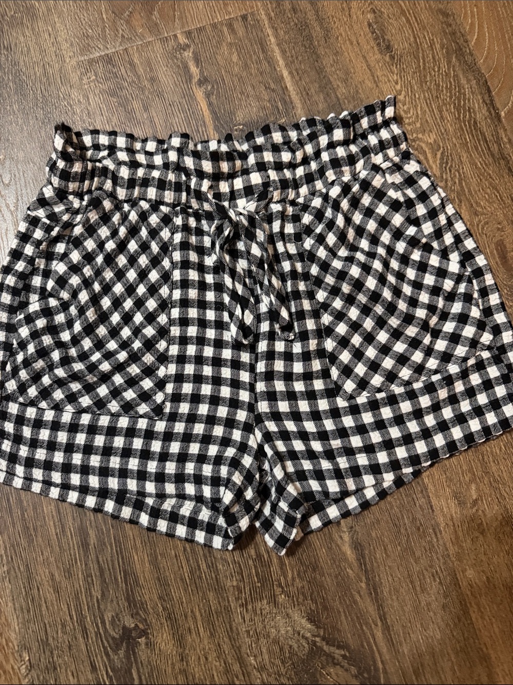 Thread & Supply Black and White Gingham High-Waist Drawstring Shorts